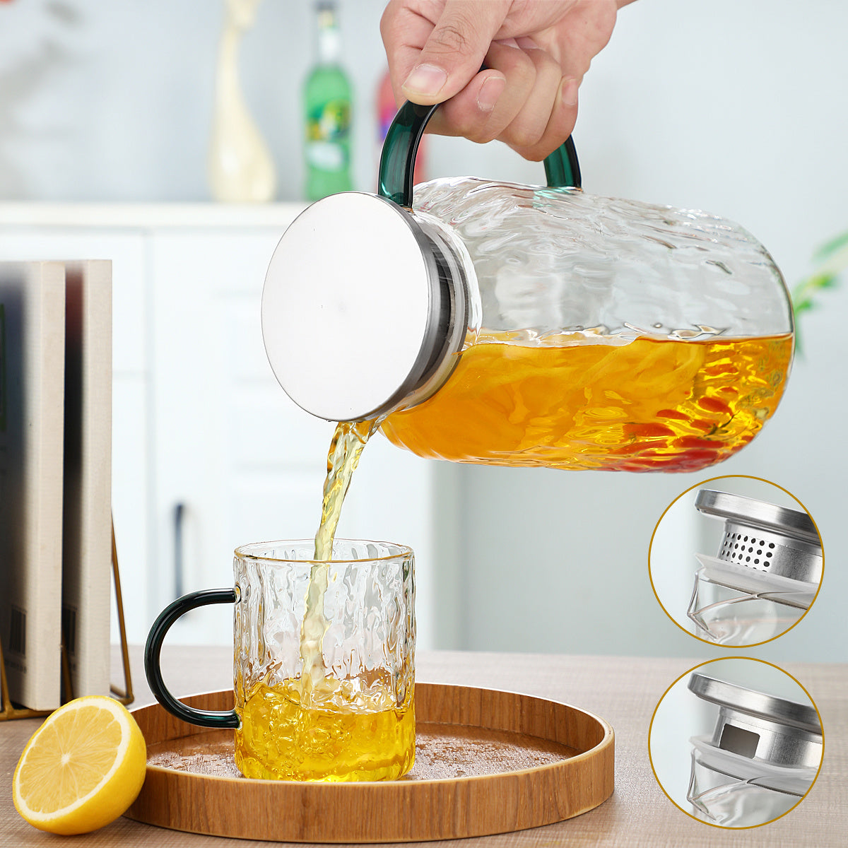 1600 ML 1 Pot With 4 Cups Tea Set Cooling Water Kettle Tea Pot Water Cup Set Glass Water Kettle