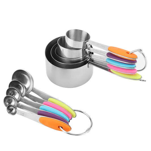 10pcs Measuring Cups and Spoons Stainless Steel Kitchen Tool Baking Teaspoon