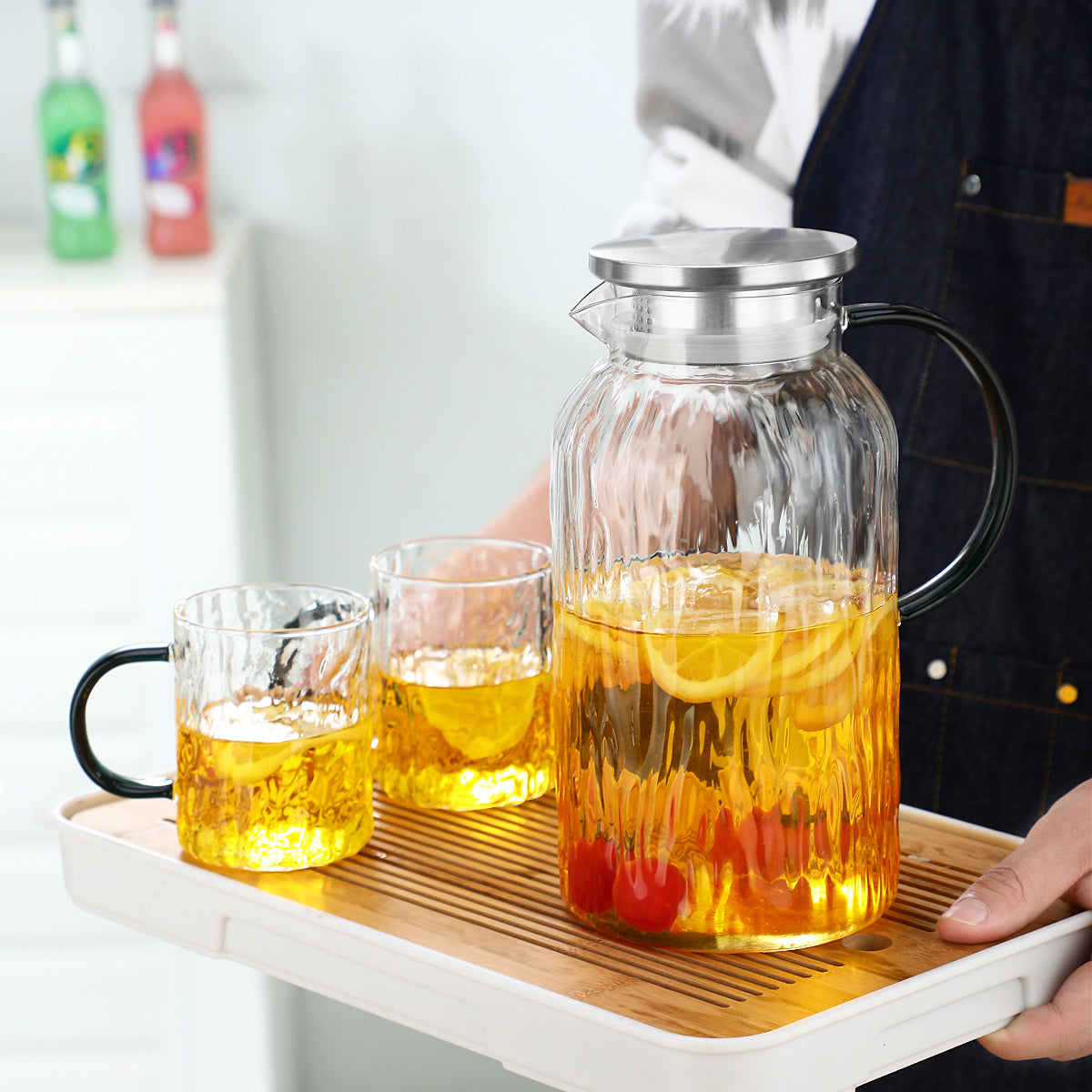 1600 ML 1 Pot With 4 Cups Tea Set Cooling Water Kettle Tea Pot Water Cup Set Glass Water Kettle